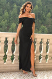 Off-Shoulder Split Maxi Dress - felvior