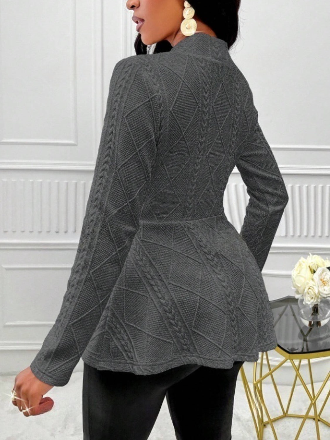One Button Textured Peplum Cardigan - felvior