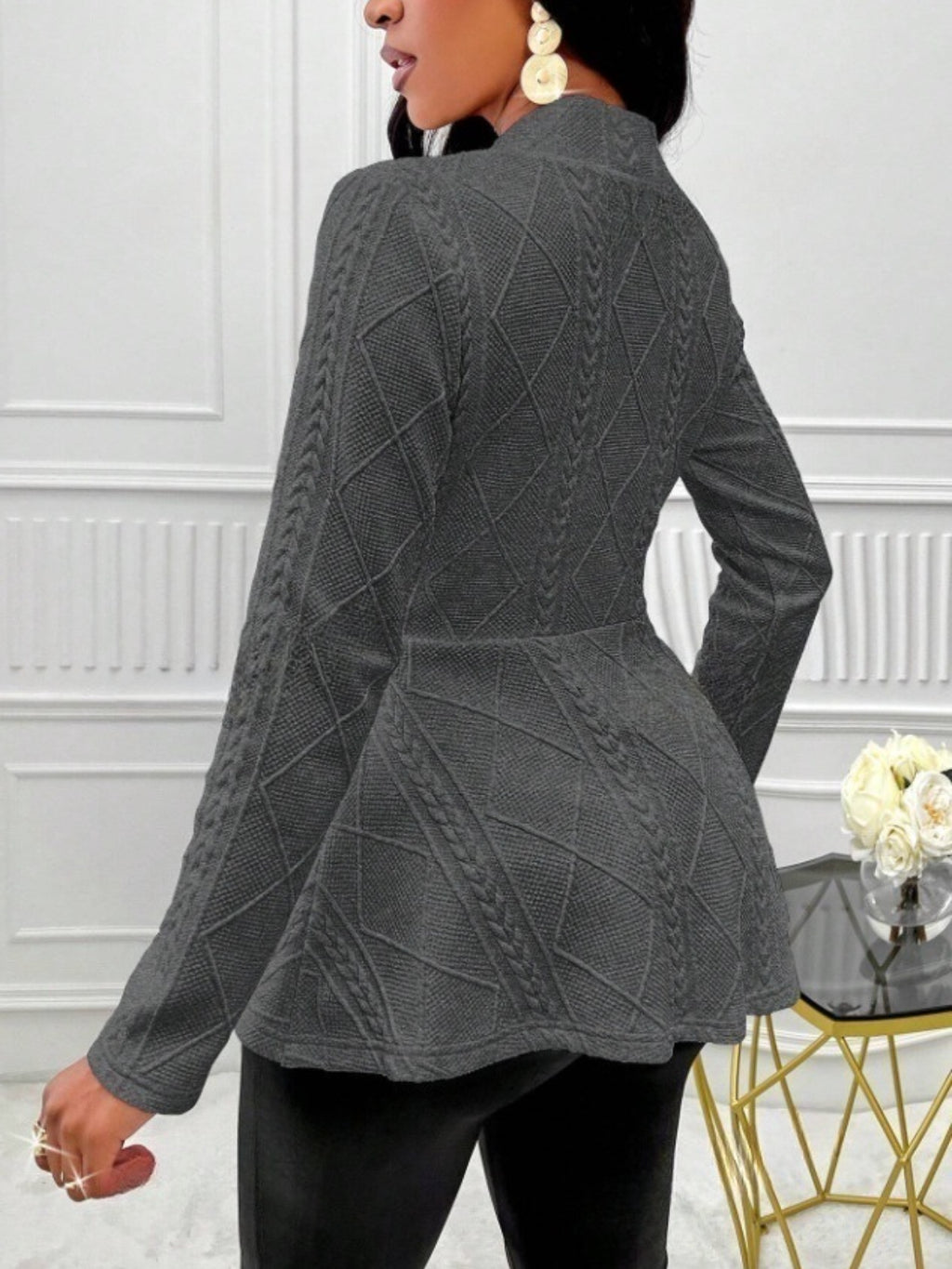 One Button Textured Peplum Cardigan