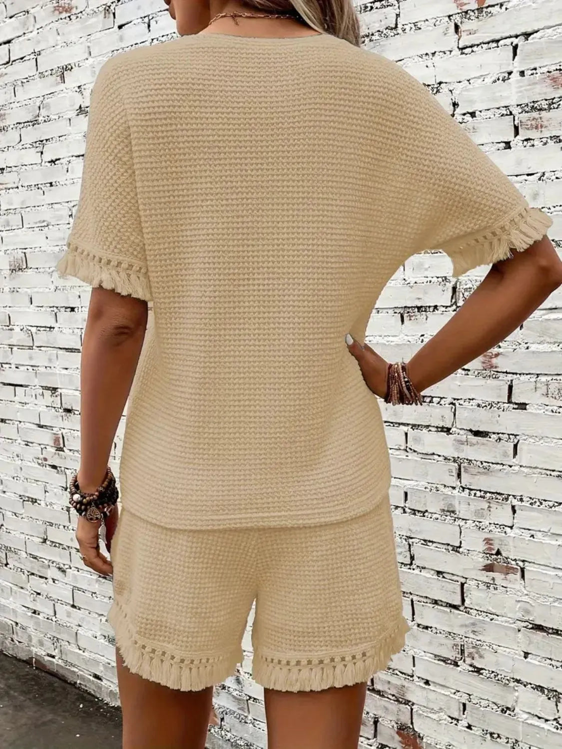 Tassel Round Neck Top and Shorts Set - felvior