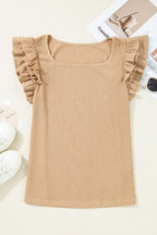 Ruffled Square Neck Textured Cap Sleeve Top