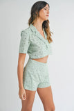 MABLE Eyelet Short Sleeve Crop Top and Shorts Set - felvior