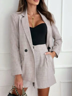 One Button Lapel Collar Blazer and Shorts Set