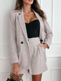 One Button Lapel Collar Blazer and Shorts Set - felvior
