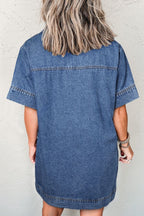 Short Sleeve Collared Patched Pocket Denim Mini Dress