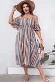 Plus Size Striped Cold-Shoulder Dress - felvior