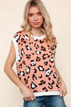 Haptics Leopard Print Dolman Cap Sleeve Knit Top