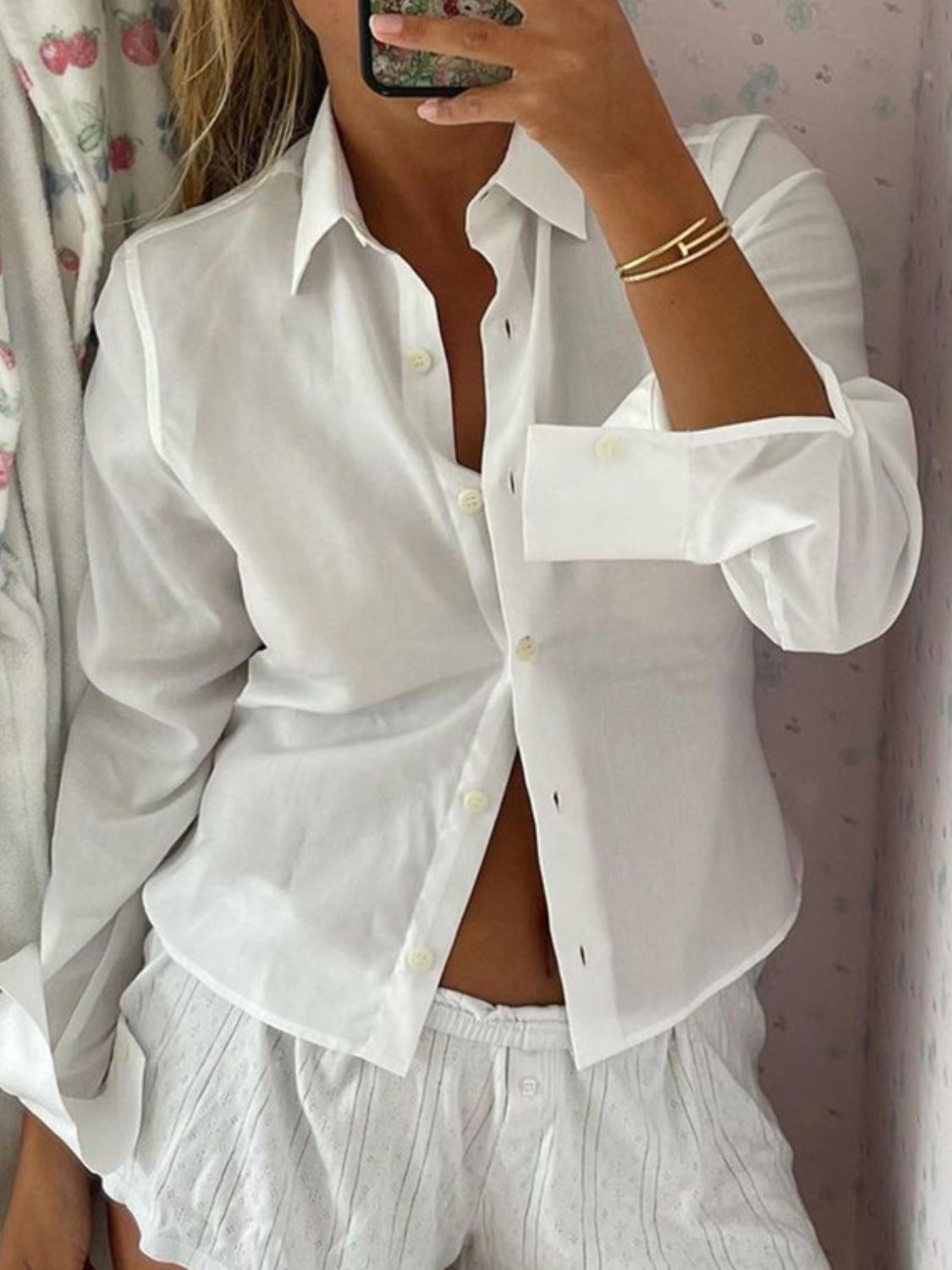 Devine Collared Neck Long Sleeve Shirt - felvior