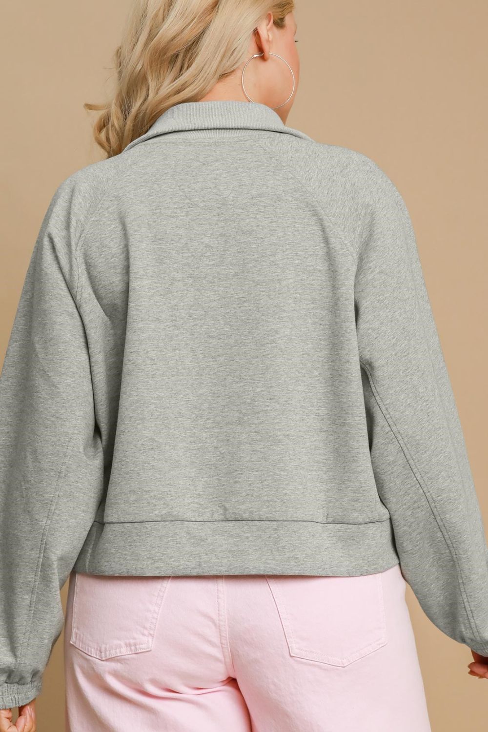 Umgee Full Size Half Zip Cropped Sweatshirt Plus Size