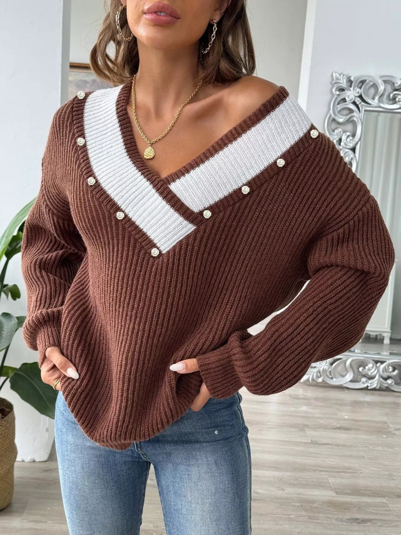 V-Neck Button-Decorated Sweater Secondary image