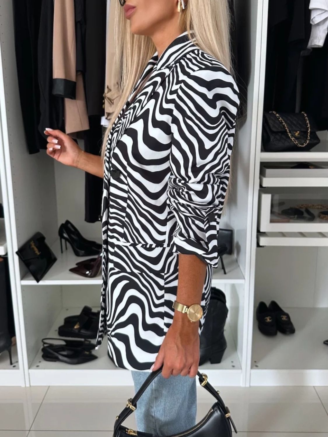 Animal Print Long Sleeve Blazer - felvior