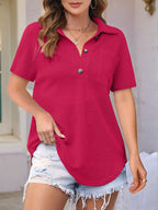 Waffle-Knit Short Sleeve Polo Shirt