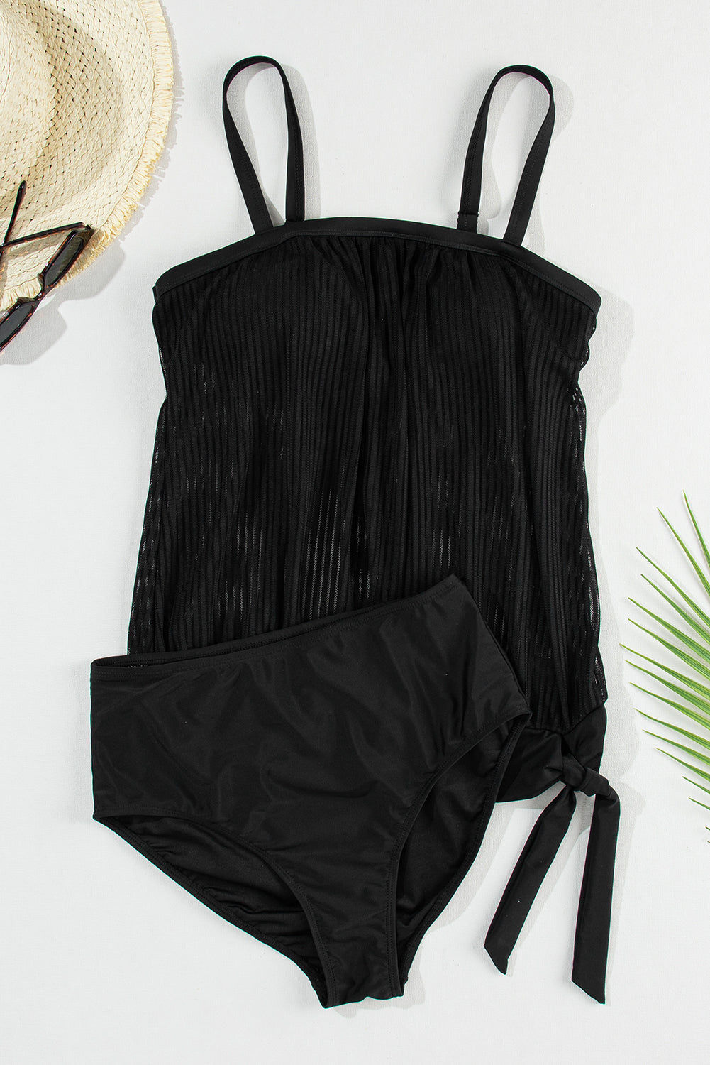 Square Neck Spaghetti Strap Tankini Set - felvior