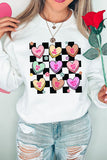 Valentine's Day Checkered Heart Long Sleeve Sweatshirt - felvior