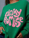 PINKY PROMISE Round Neck Drop Shoulder Sweater - felvior