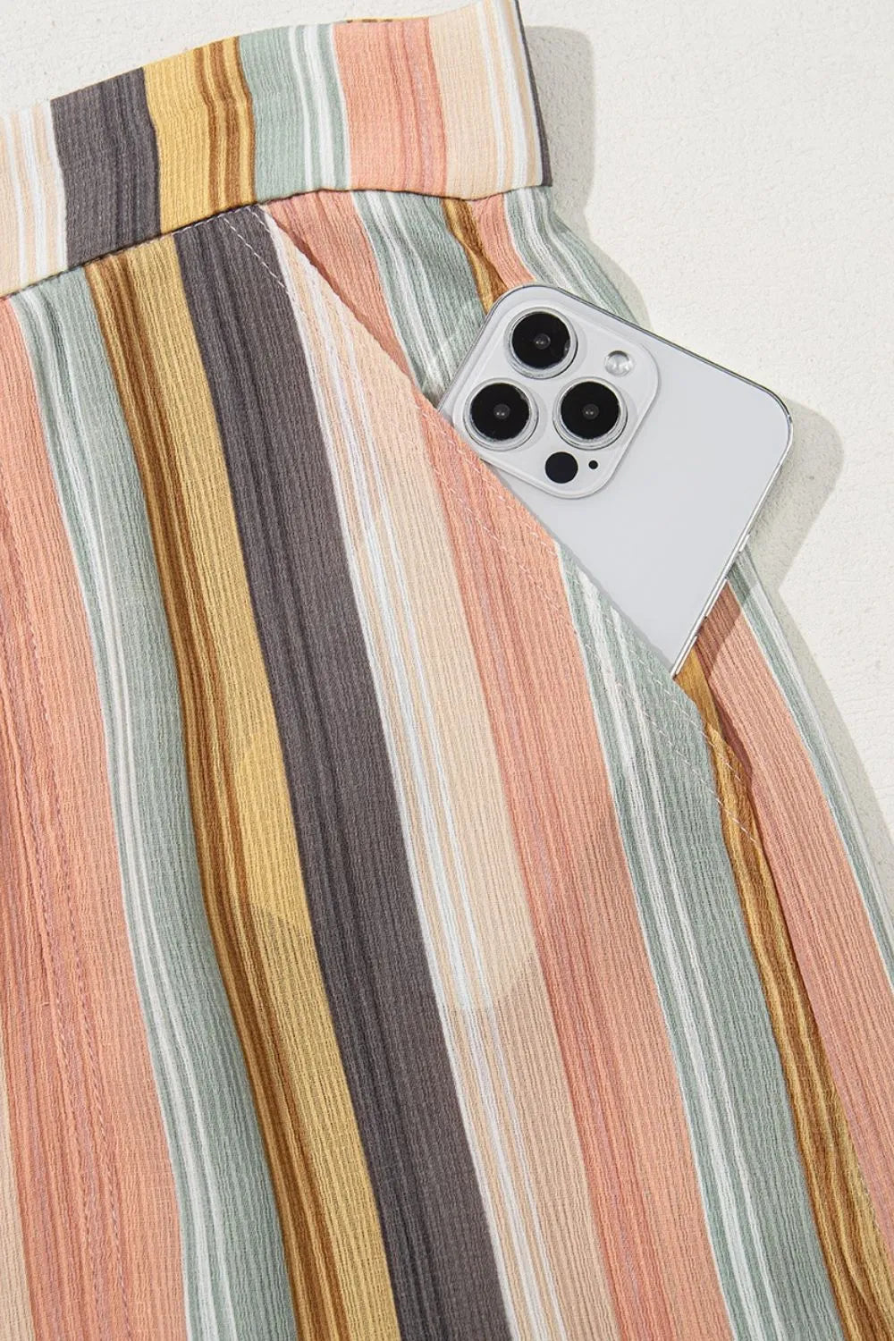 Striped Smocked Cami Top and Wide Leg Pants Set