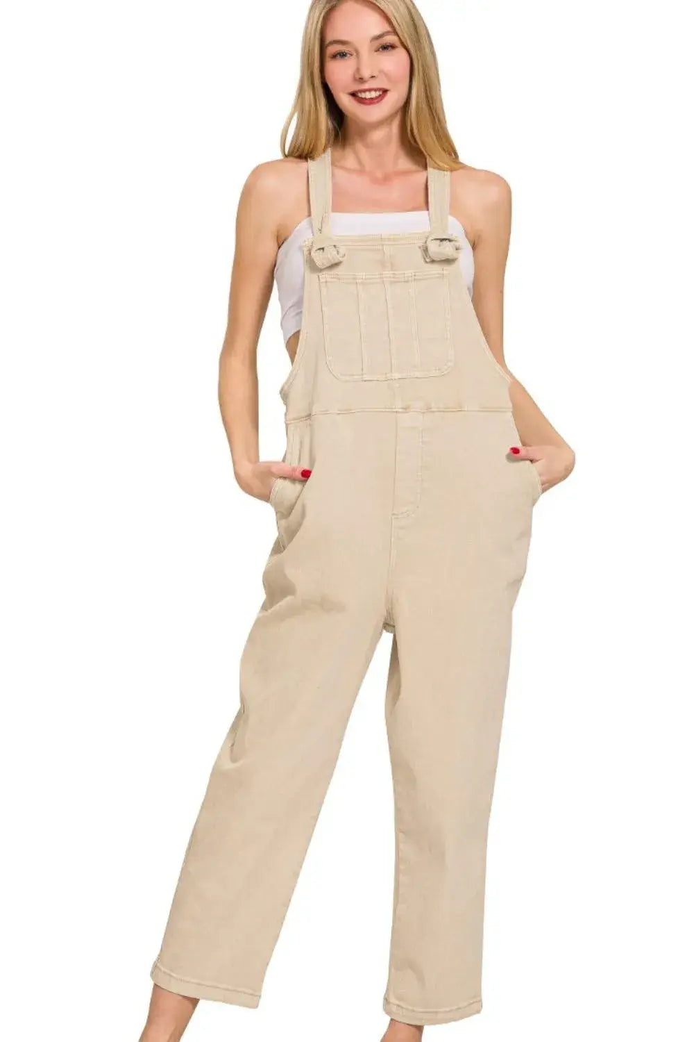 Zenana Washed Knot Strap Relaxed Fit Overalls Hauptbild