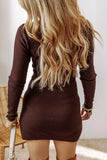 Slit Mock Neck Long Sleeve Wrap Sweater Dress - felvior