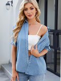Collared Neck Button Up Denim Shirt - felvior