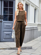 Plaid Sleeveless Top and Pants Set