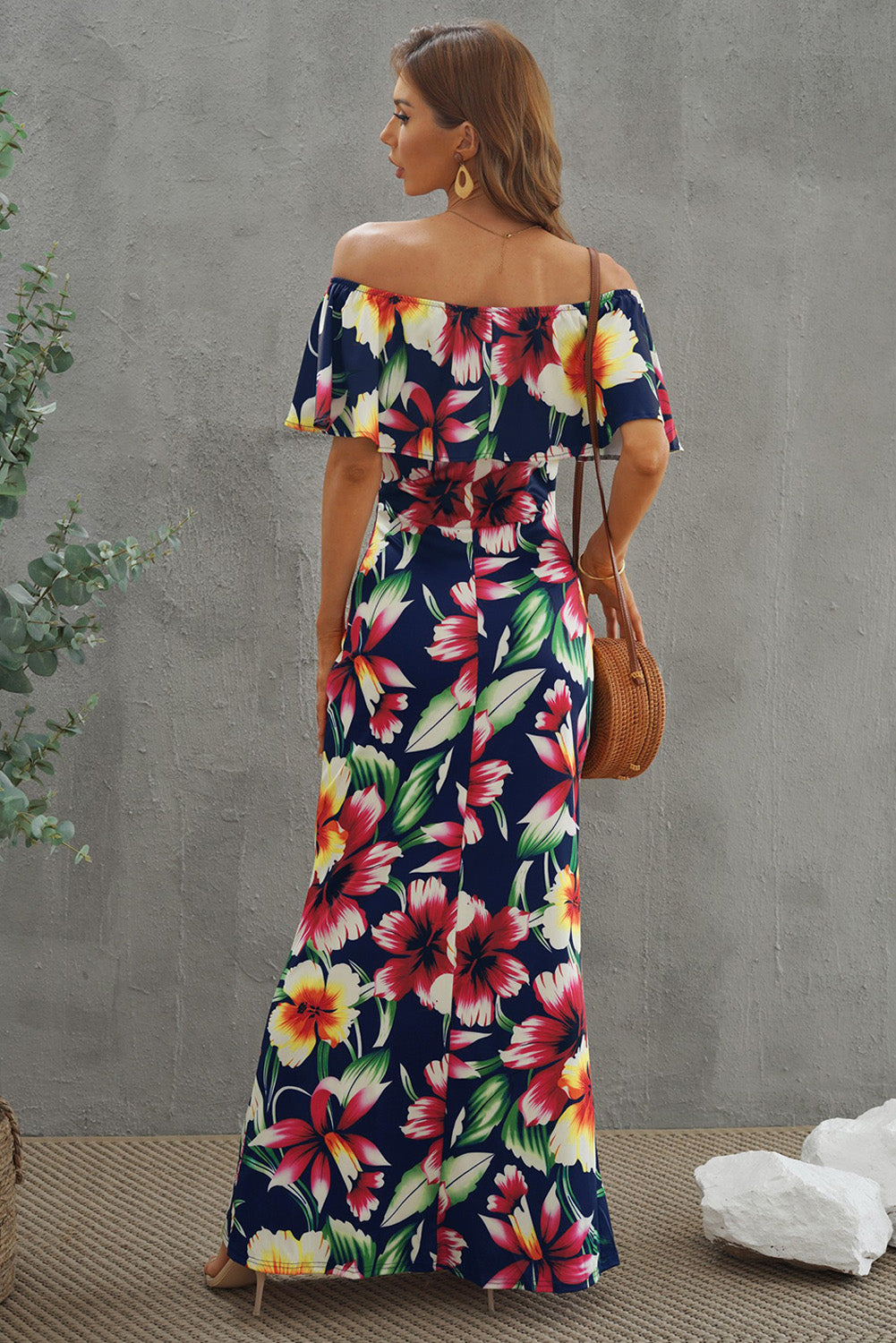 Floral Layered Off-Shoulder Maxi Dress - felvior
