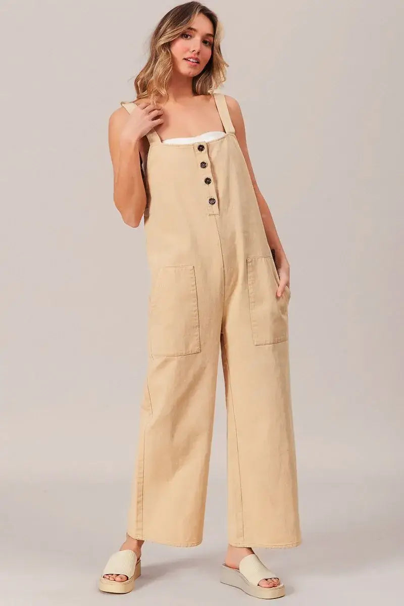 BiBi Washed Denim Buttoned Overall Jumpsuit