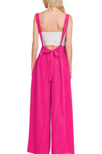 Zenana Woven Tie Back Suspender Jumpsuit