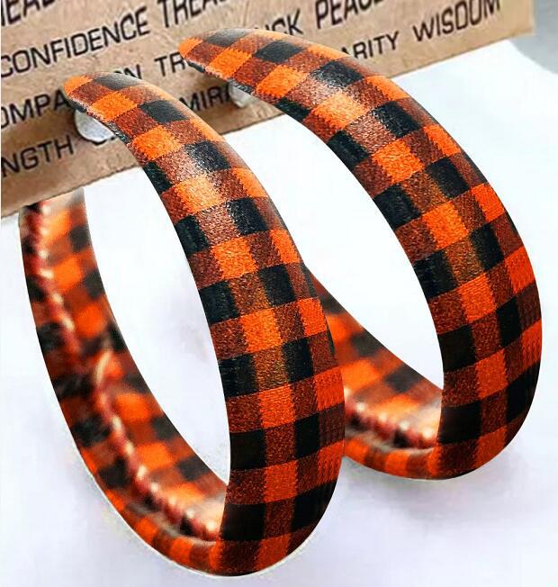 Plaid PU Leather Hoop Earrings - felvior