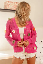BiBi Flower Patches Open Knit Sweater Cardigan