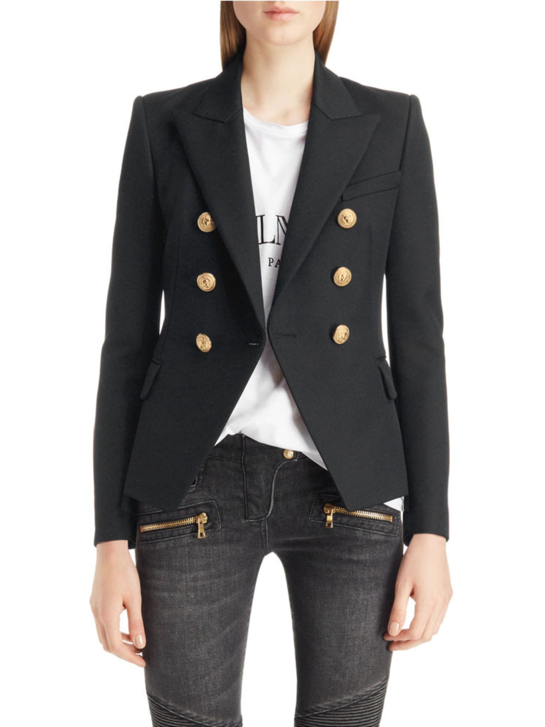 Lapel Collar Long Sleeve Blazer - felvior