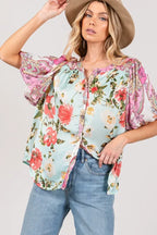 SAGE+FIG Plus Size Floral Mineral Wash French Terry Button Up Shirt