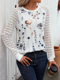 Printed Round Neck Long Sleeve Top - felvior