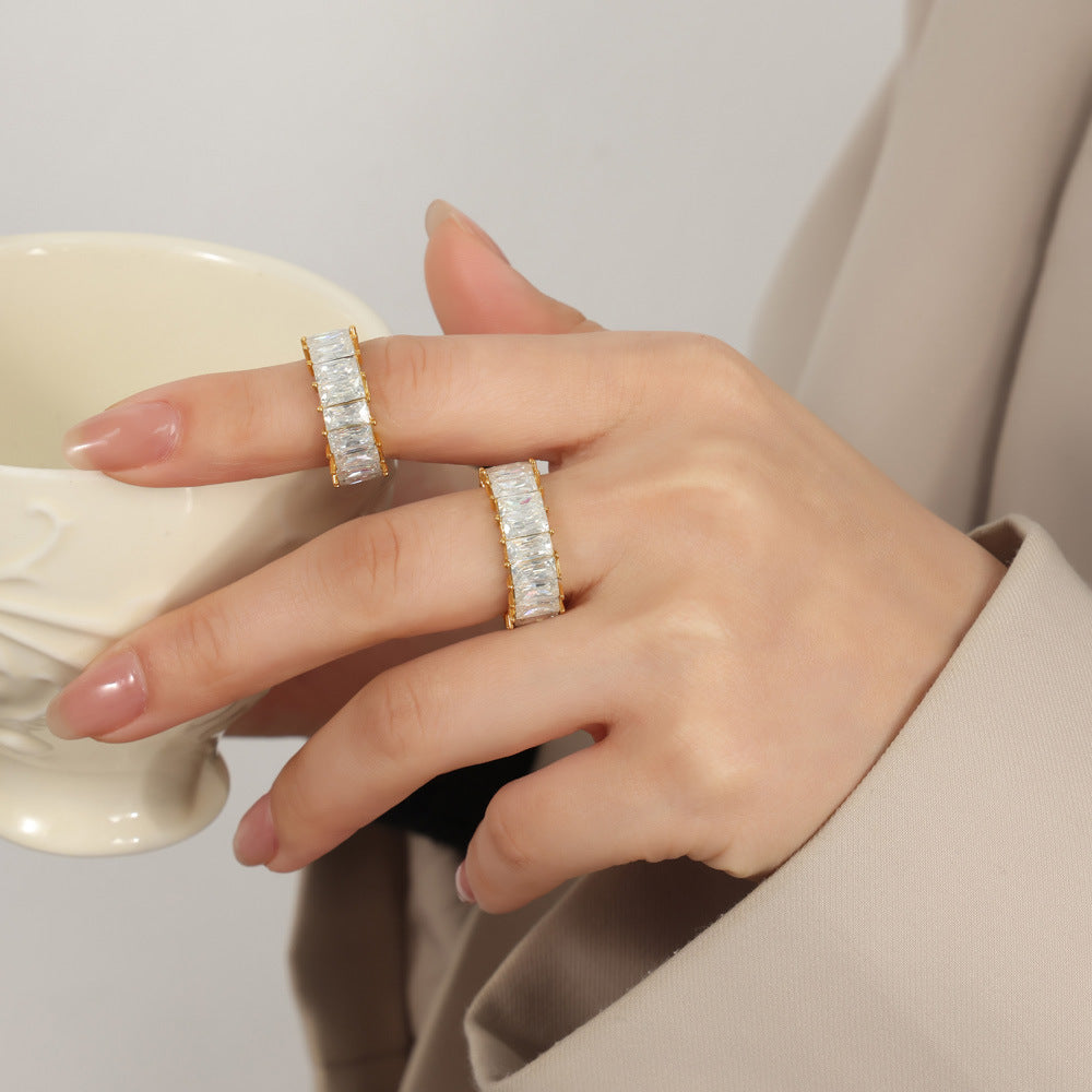 Titanium Steel Inlaid Zircon Ring - felvior