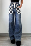 Checkered Wide Leg Jeans - felvior