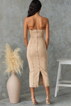 Washed Slit Back Tube Denim Dress