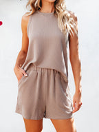 Round Neck Sleeveless Top and Shorts Set