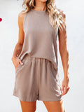 Round Neck Sleeveless Top and Shorts Set - felvior