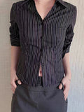 Devine Striped Collared Neck Long Sleeve Shirt - felvior