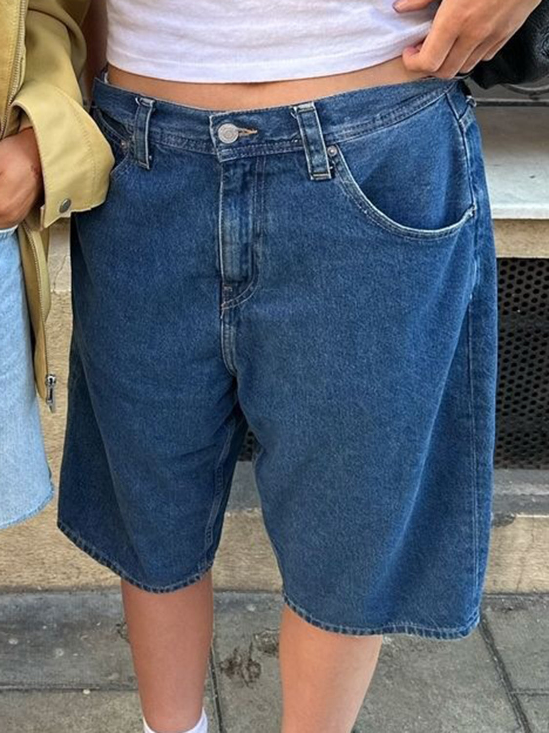 High Waist Denim Shorts with Pockets - felvior