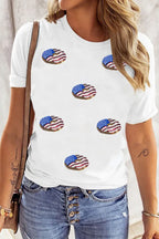 Sequined Flag Round Neck Short Sleeve T Shirt