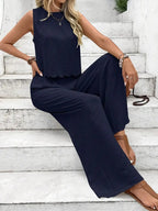 Tie Back Round Neck Top and Pants Set
