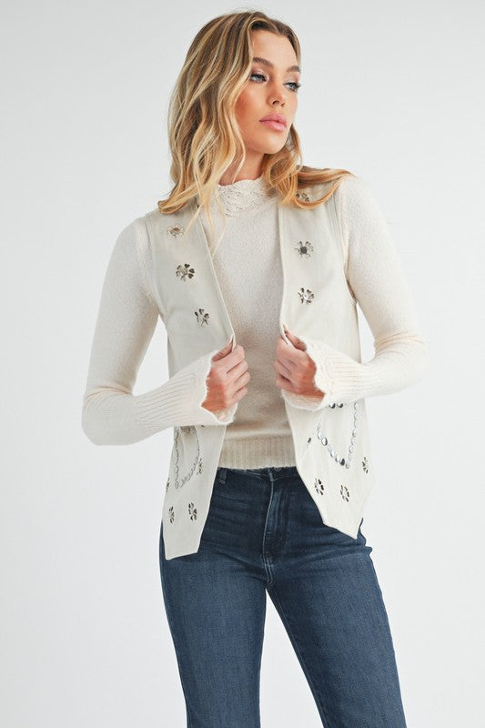 Aemi + Co Heart Rivet Detail Suede Vest Coat - felvior