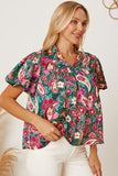 Floral Collared Neck Short Sleeve Blouse - felvior