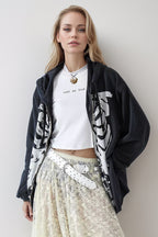 Skeleton Zip Up Drawstring Hoodie