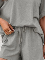 Round Neck Short Sleeve Top and Shorts Set