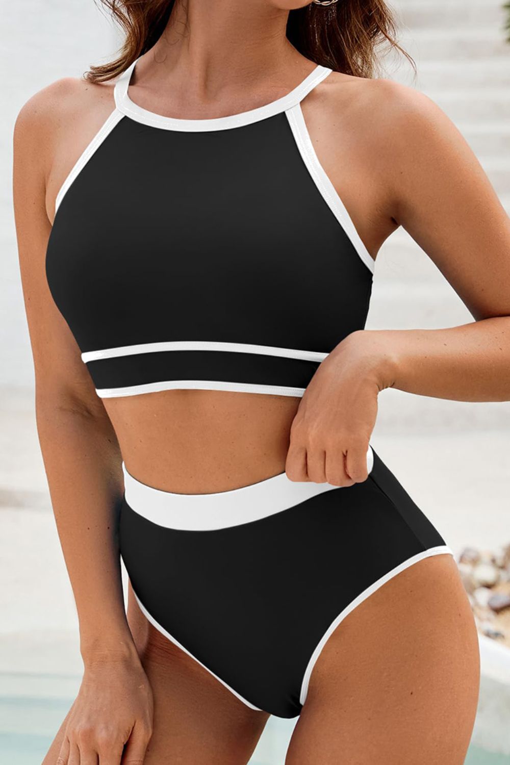 Crisscross Contrast Trim Bikini Set - felvior