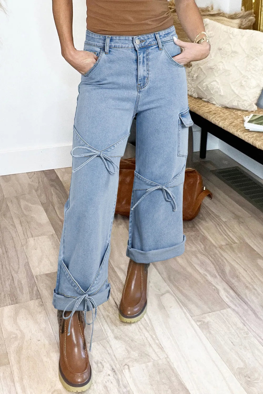 Bowknot Decor Cargo Jeans - felvior