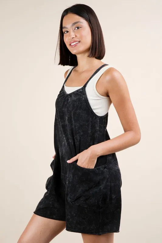 VERY J Plus Size Mineral Washed Sleeveless Knit Romper
