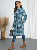 Plaid Tie Waist Long Sleeve Coat - felvior