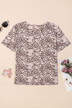Printed Round Neck Short Sleeve Mesh T-Shirt